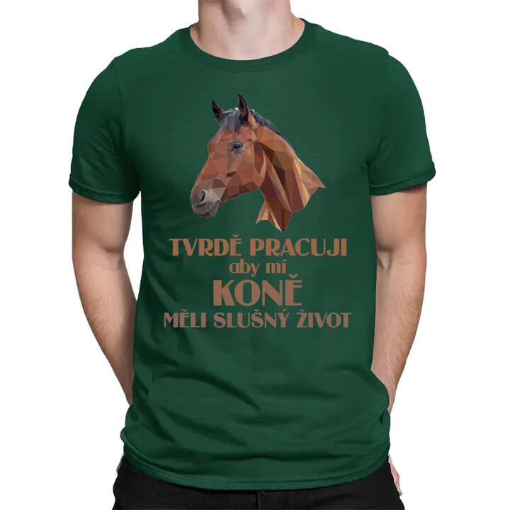 Tvrdě pracuji, aby mí koně měli slušný život - pánské tričko s potiskem