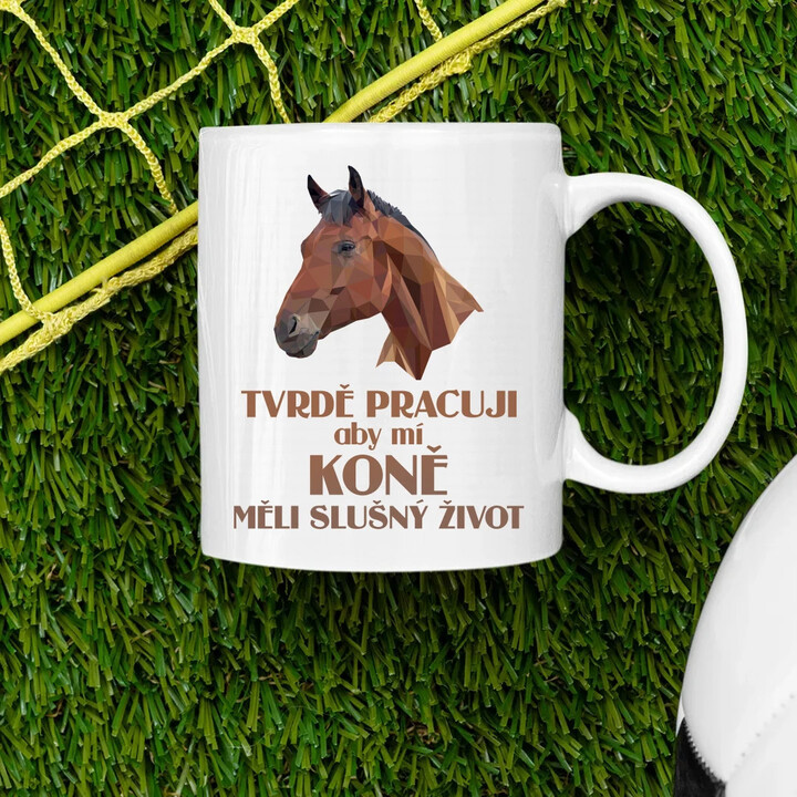 Tvrdě pracuji, aby mí koně měli slušný život - hrnek s potiskem