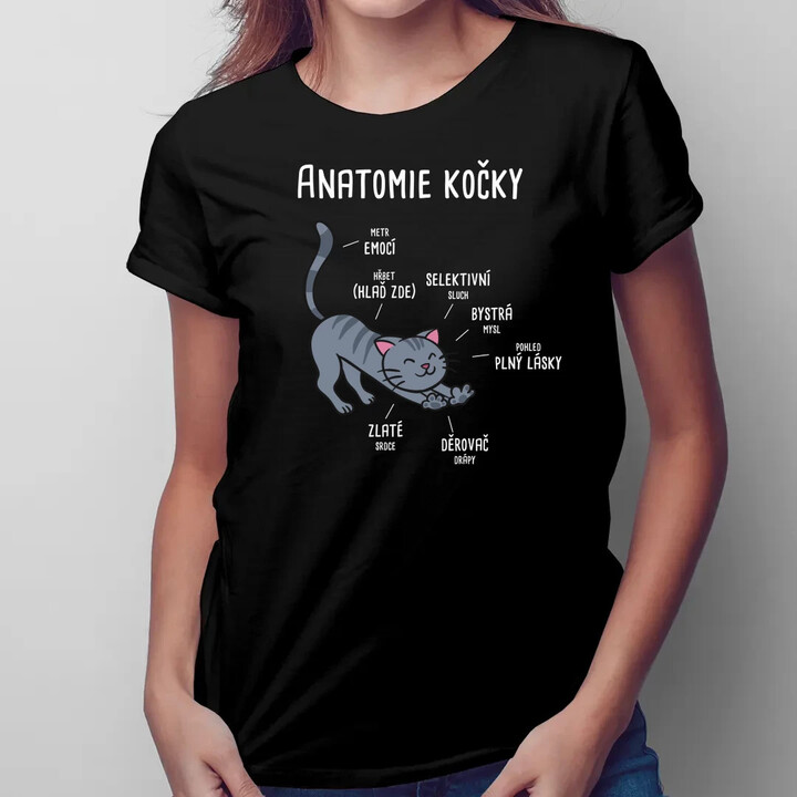Anatomie kočky  - dámské tričko s potiskem
