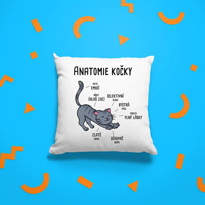 Anatomie kočky - polštář s potiskem