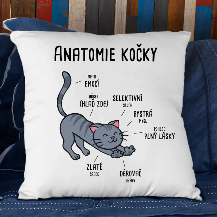 Anatomie kočky - polštář s potiskem