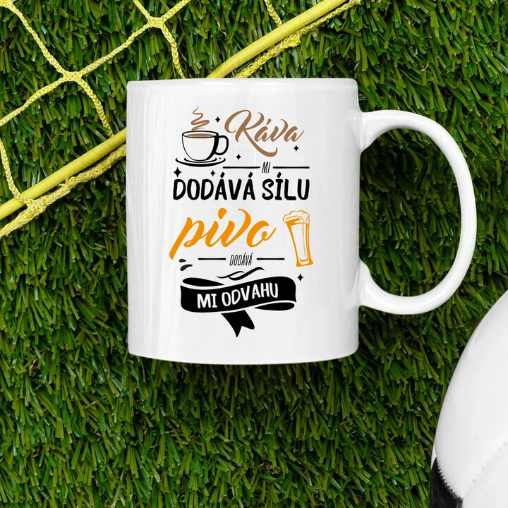 Káva mi dodává sílu.pivo dodává mi odvahu - hrnek s potiskem