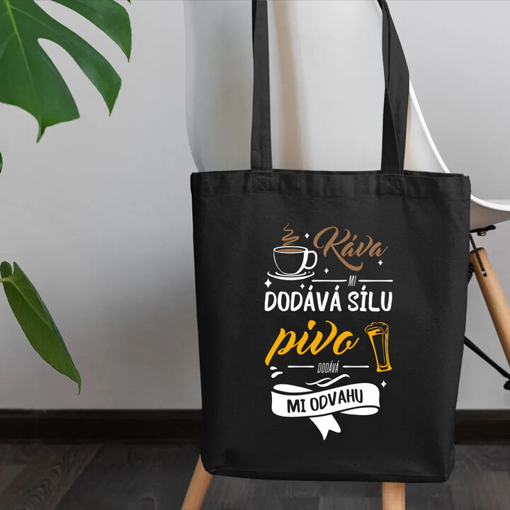 Káva mi dodává sílu.pivo dodává mi odvahu - taška s potiskem