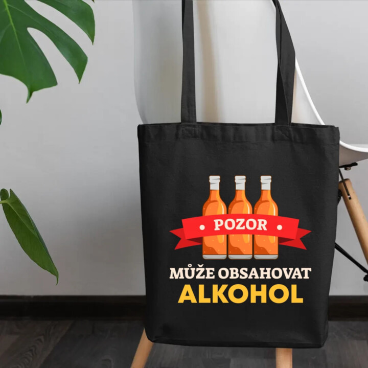 Pozor! Může obsahovat alkohol - taška s potiskem