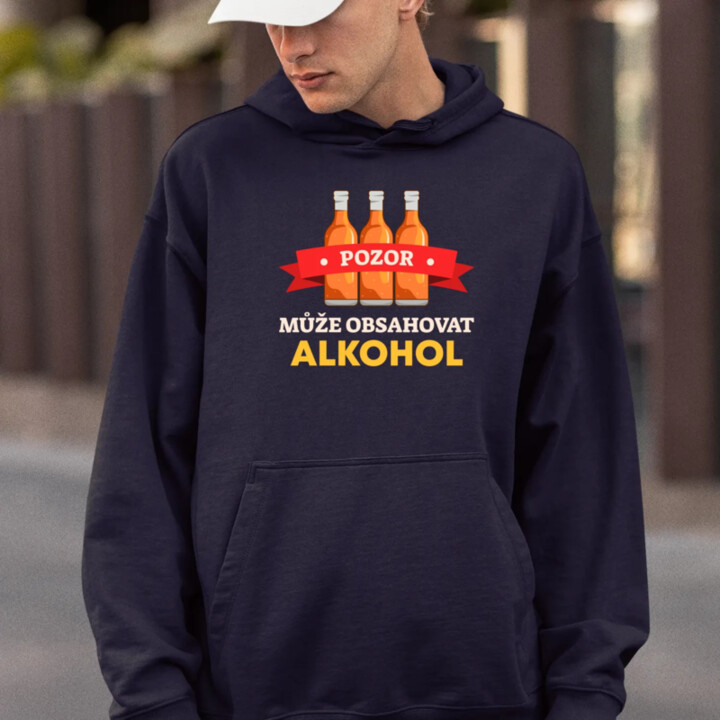 Pozor! Může obsahovat alkohol - pánská mikina s potiskem