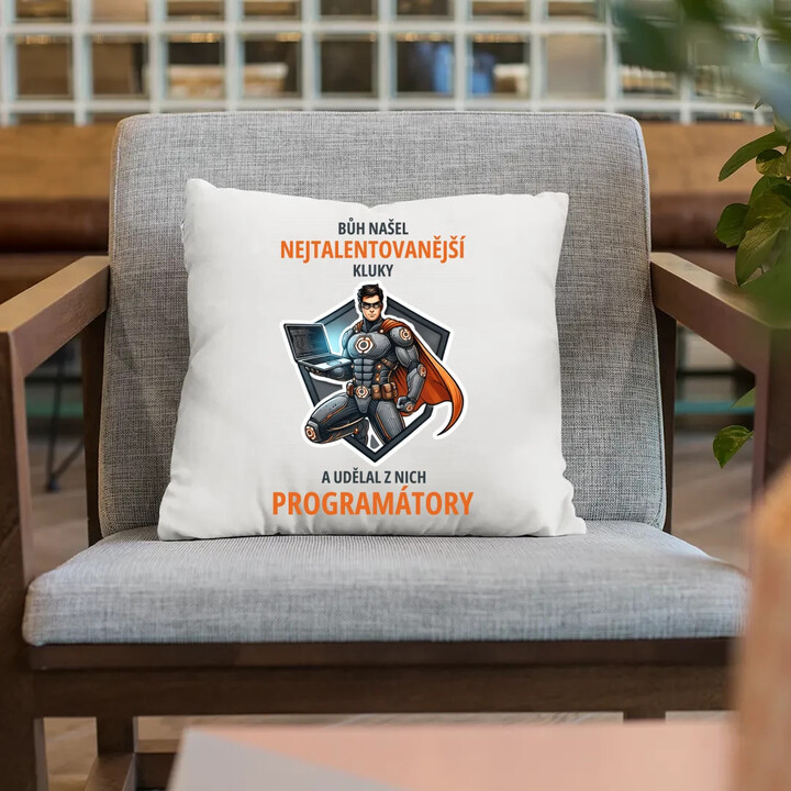 Bůh našel nejtalentovanější kluky - programátory - polštář s potiskem