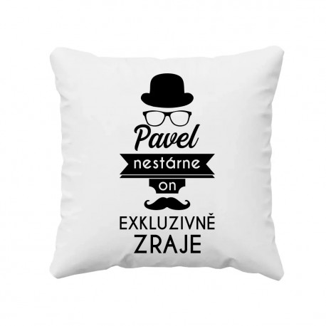 jméno. nestárne, on exkluzivně zraje - polštář s potiskem - personalizovaný produkt