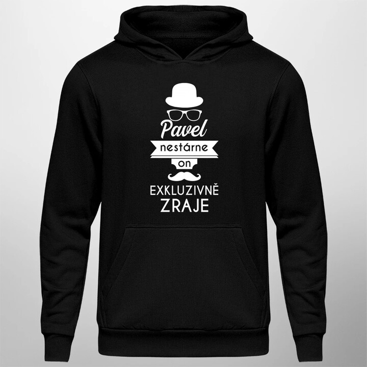 jméno. nestárne, on exkluzivně zraje - pánská mikina s potiskem - personalizovaný produkt