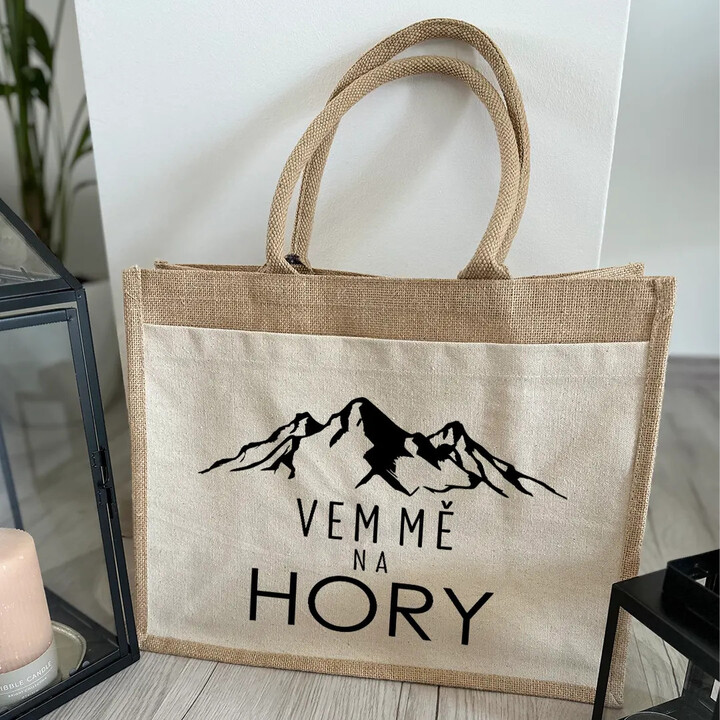 Vem mě na hory - Jutová taška s potiskem