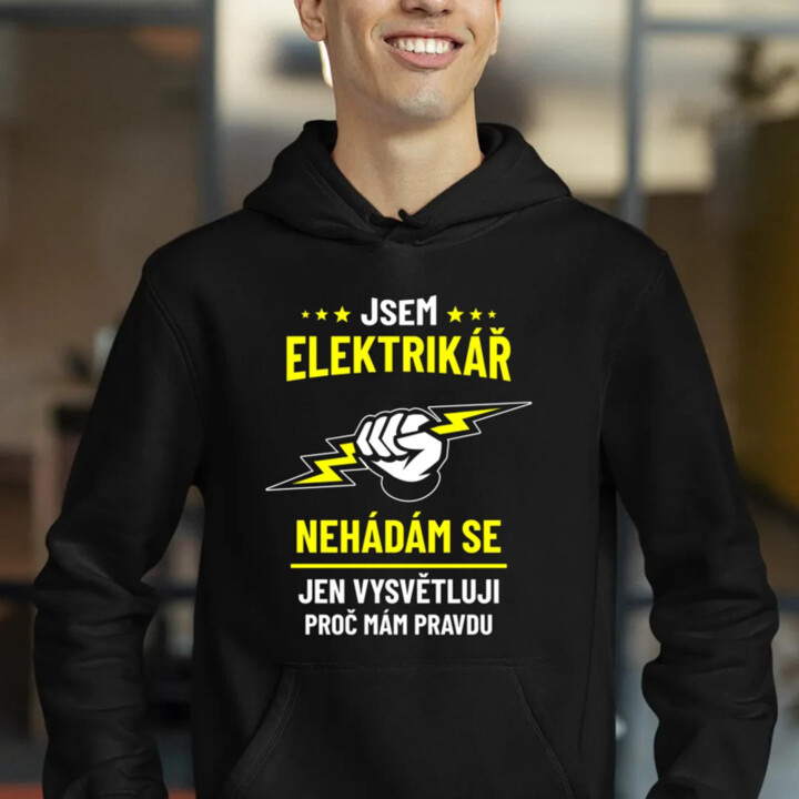 Jsem elektrikář – nehádám se - pánská mikina s potiskem