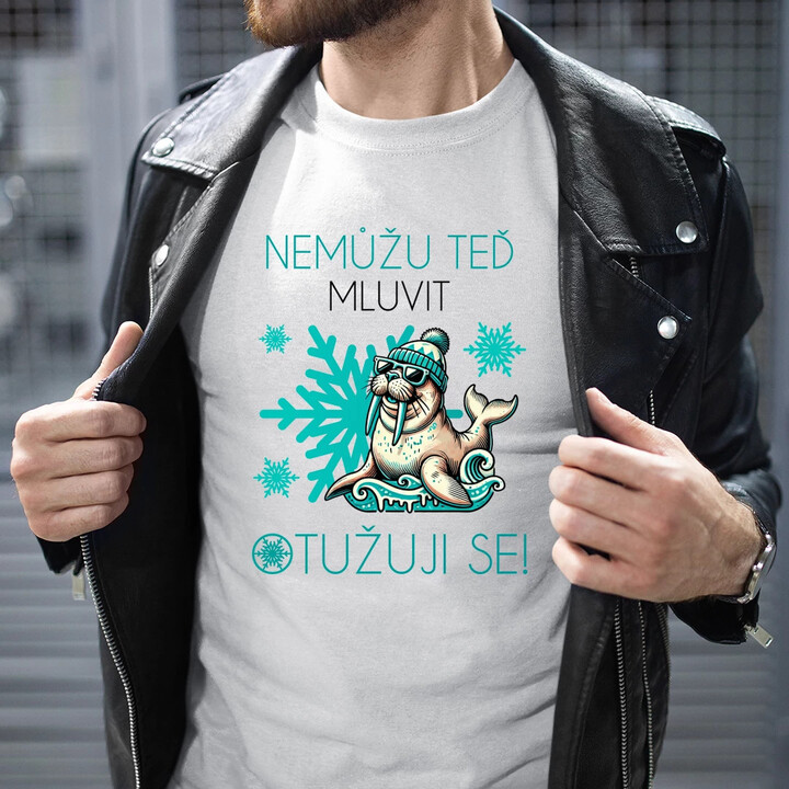 Nemůžu teď mluvit - otužuji se! - pánské tričko s potiskem