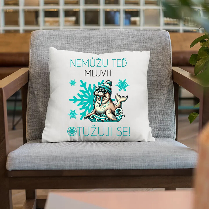 Nemůžu teď mluvit - otužuji se! - polštář s potiskem