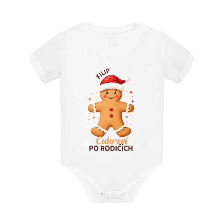 Jméno - cukroví po rodičích  - dětské body s potiskem - personalizovaný produkt