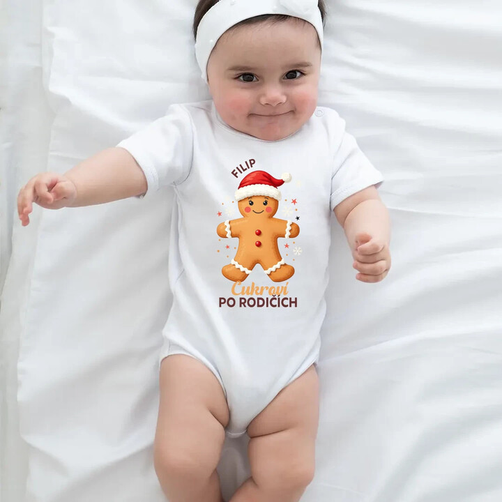 Jméno - cukroví po rodičích  - dětské body s potiskem - personalizovaný produkt