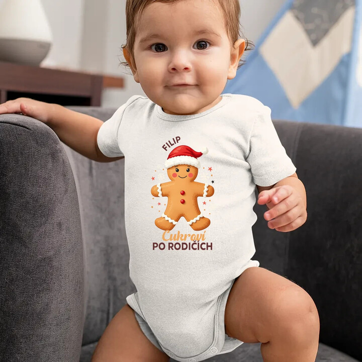 Jméno - cukroví po rodičích  - dětské body s potiskem - personalizovaný produkt