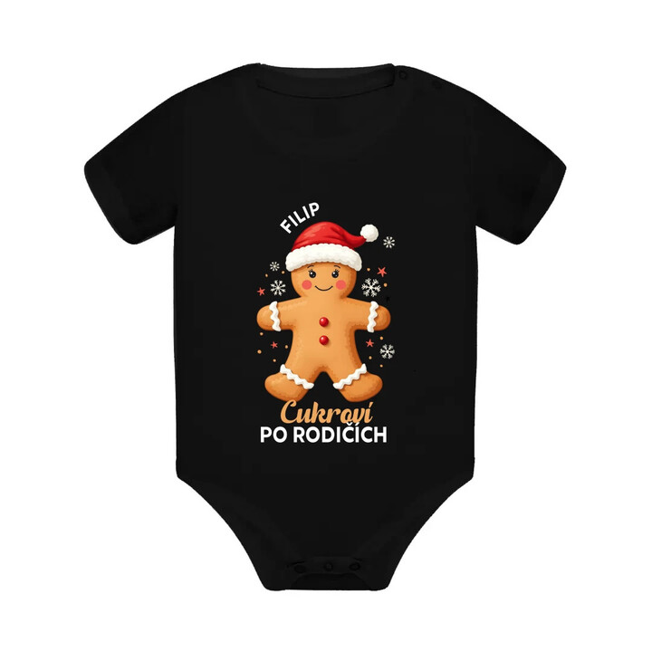 Jméno - cukroví po rodičích  - dětské body s potiskem - personalizovaný produkt