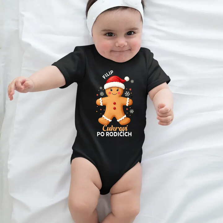 Jméno - cukroví po rodičích  - dětské body s potiskem - personalizovaný produkt