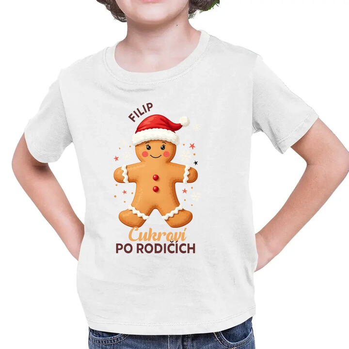 Jméno - cukroví po rodičích  - dětské tričko s potiskem - personalizovaný produkt