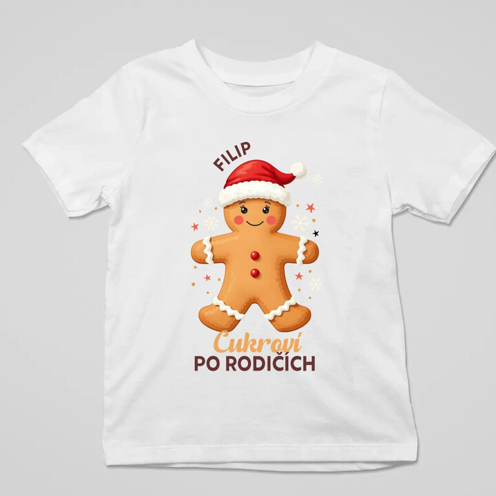 Jméno - cukroví po rodičích  - dětské tričko s potiskem - personalizovaný produkt