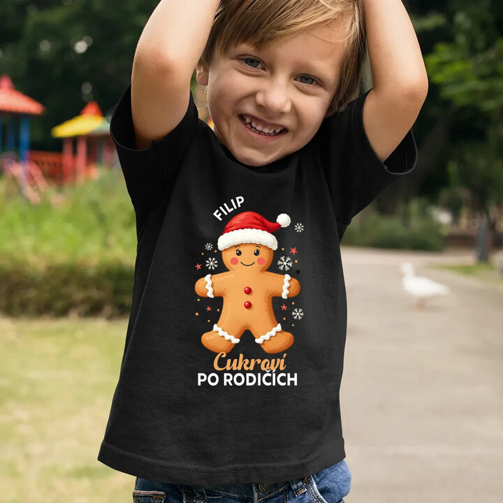 Jméno - cukroví po rodičích  - dětské tričko s potiskem - personalizovaný produkt