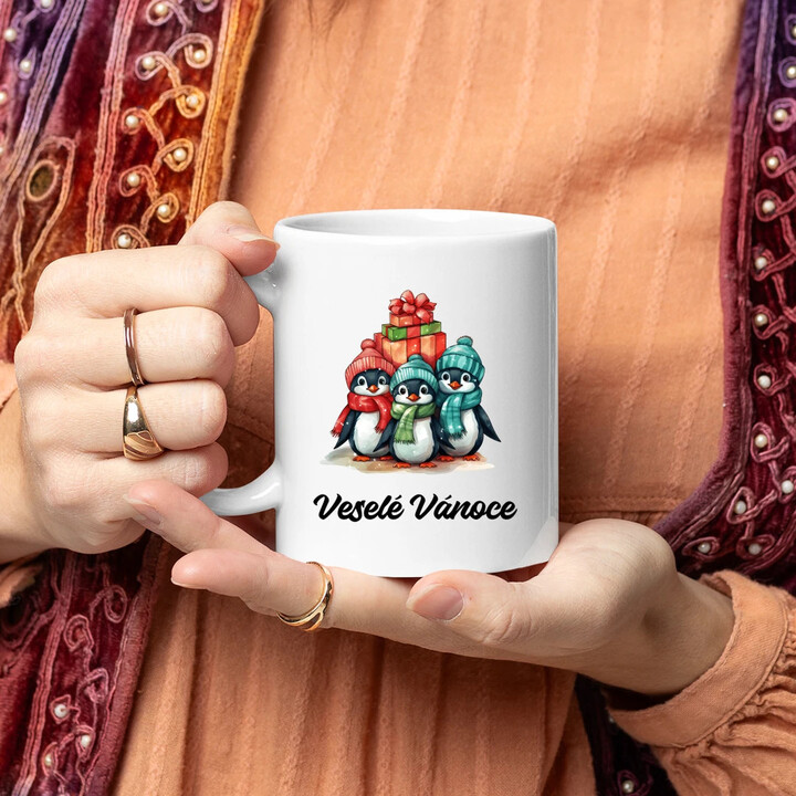 Veselé Vánoce - tučňáci - hrnek s potiskem