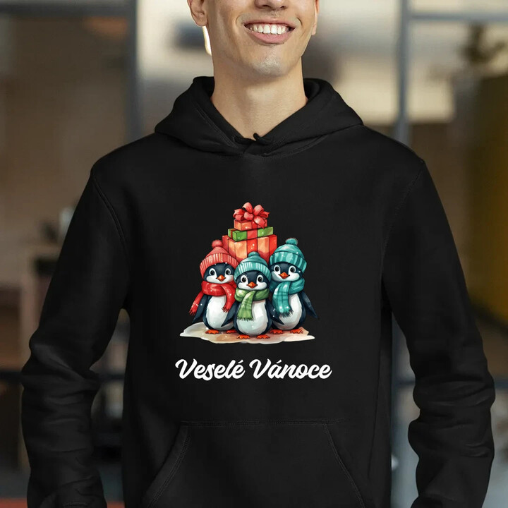 Veselé Vánoce - tučňáci - pánská mikina s potiskem