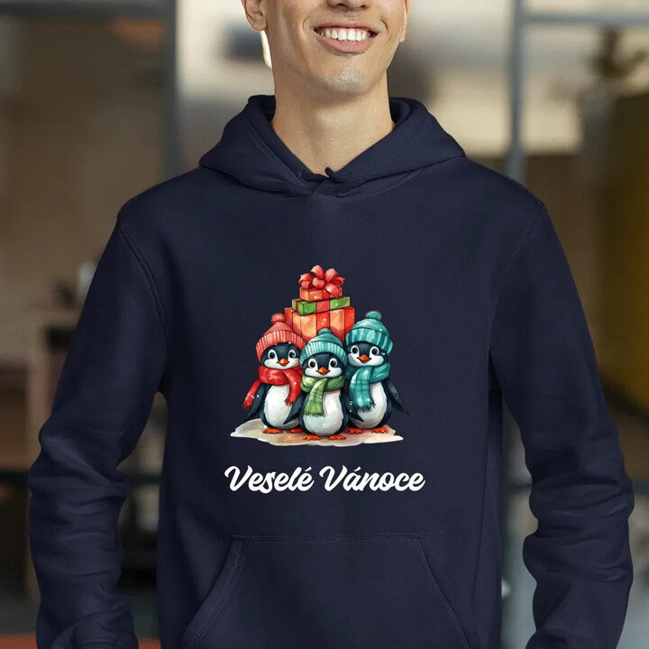 Veselé Vánoce - tučňáci - pánská mikina s potiskem