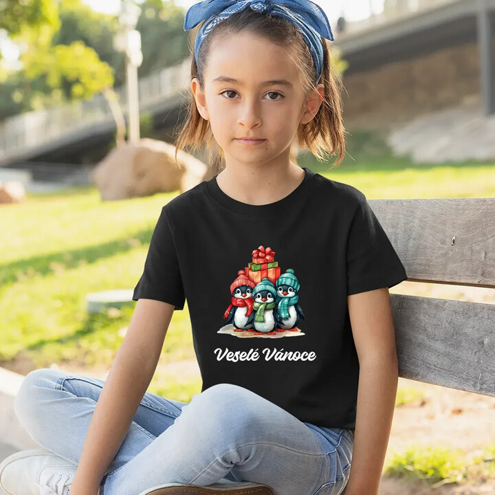 Veselé Vánoce - tučňáci - dětské tričko s potiskem
