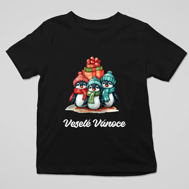 Veselé Vánoce - tučňáci - dětské tričko s potiskem