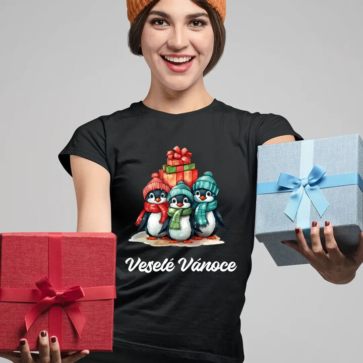 Veselé Vánoce - tučňáci  - dámské tričko s potiskem