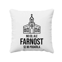 No co, ale farnost se mi podařila - polštář s potiskem