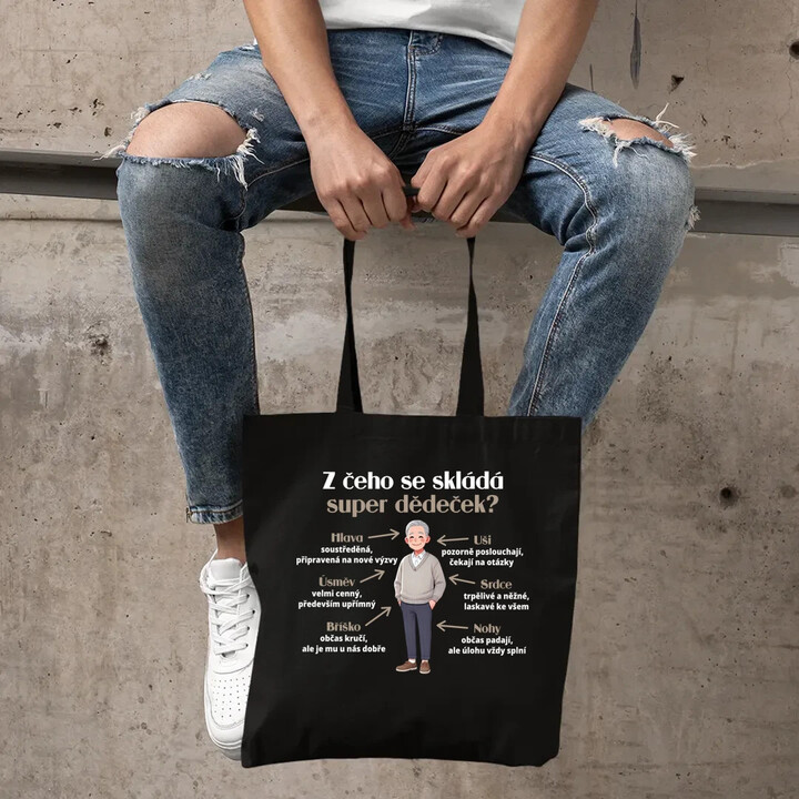 Z čeho se skládá super dědeček? - taška s potiskem