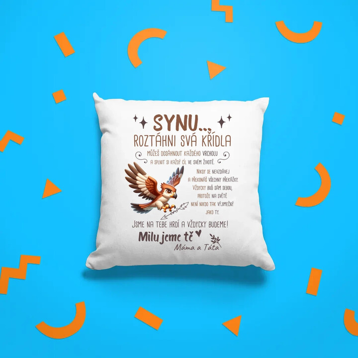 Synu - roztáhni svá křídla - polštář s potiskem