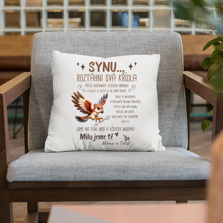 Synu - roztáhni svá křídla - polštář s potiskem