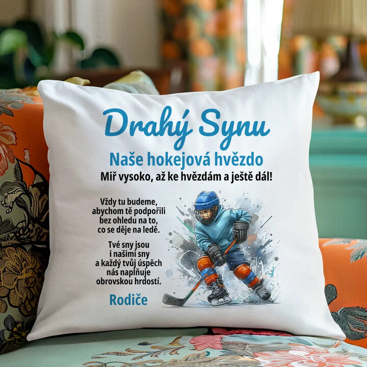 Drahý ... má (naše) hokejová hvězdo - polštář s potiskem - personalizovaný produkt