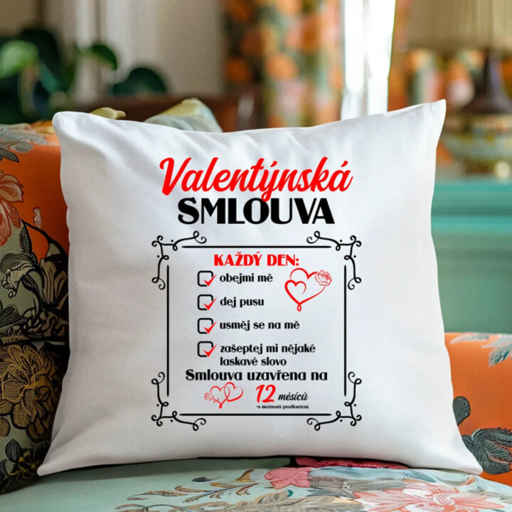 Valentýnská smlouva - polštář s potiskem