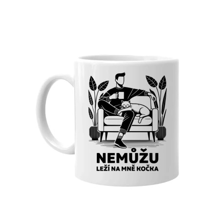 Nemůžu, leží na mně kočka - hrnek s potiskem