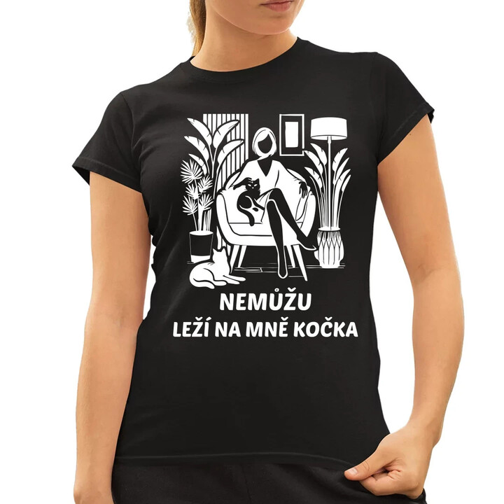 Nemůžu, leží na mně kočka - Žena  - dámské tričko s potiskem