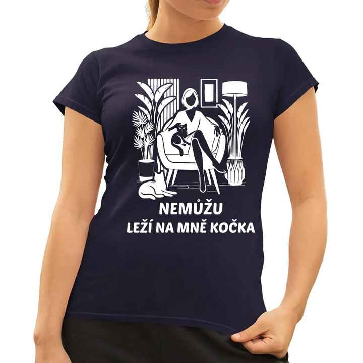 Nemůžu, leží na mně kočka - Žena  - dámské tričko s potiskem