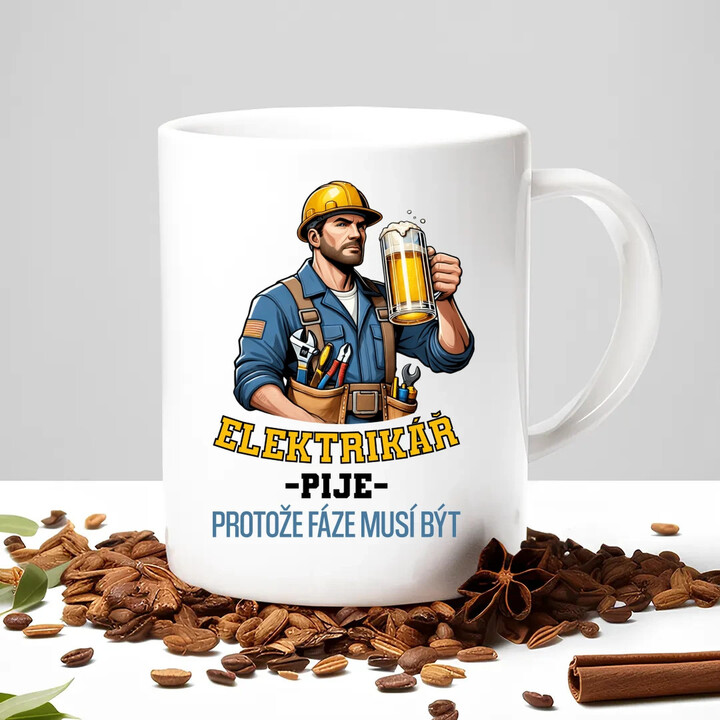 Elektrikář pije, protože fáze musí být - hrnek s potiskem