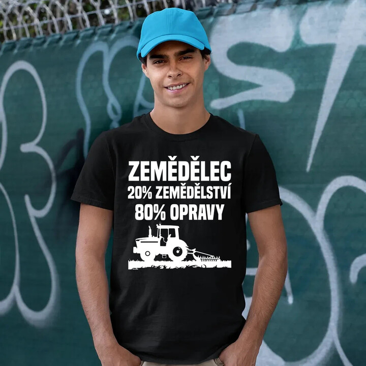 Zemědělec - 20% zemědělství, 80 % opravy - pánské tričko s potiskem