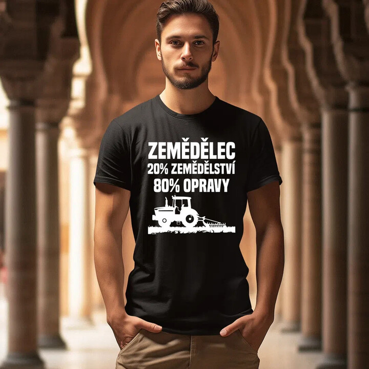 Zemědělec - 20% zemědělství, 80 % opravy - pánské tričko s potiskem