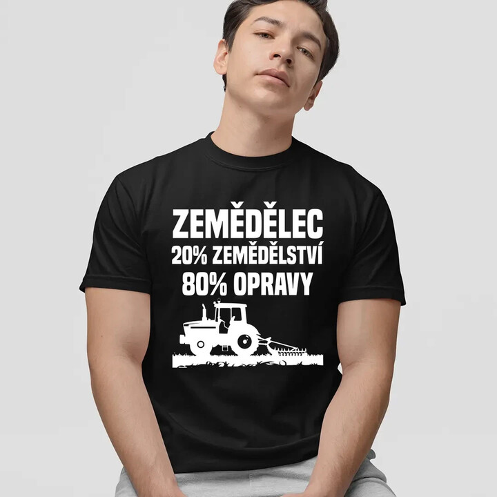 Zemědělec - 20% zemědělství, 80 % opravy - pánské tričko s potiskem
