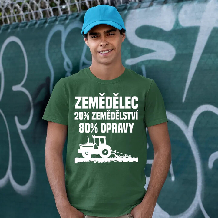 Zemědělec - 20% zemědělství, 80 % opravy - pánské tričko s potiskem