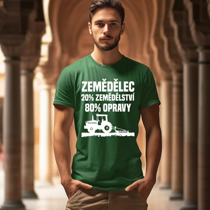 Zemědělec - 20% zemědělství, 80 % opravy - pánské tričko s potiskem