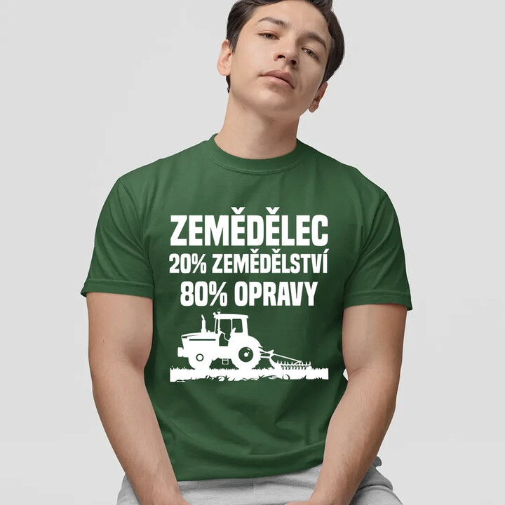 Zemědělec - 20% zemědělství, 80 % opravy - pánské tričko s potiskem