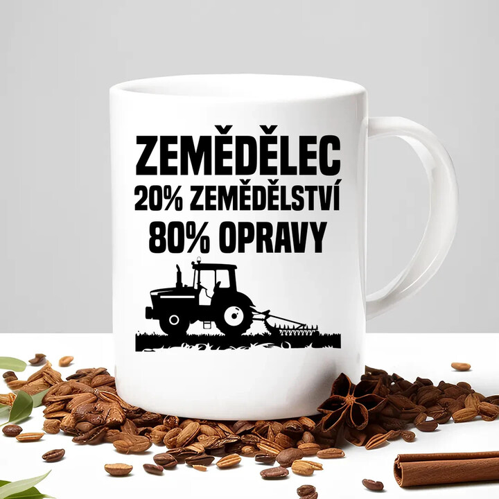 Zemědělec - 20% zemědělství, 80 % opravy - hrnek s potiskem