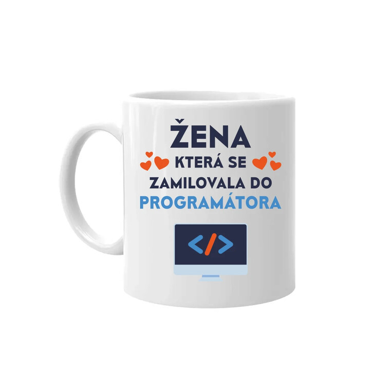 Žena, která se zamilovala do programátora - hrnek s potiskem