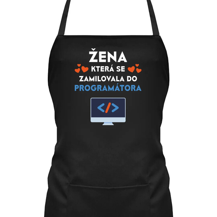 Žena, která se zamilovala do programátora - zástěra s potiskem
