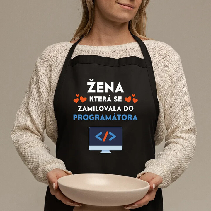 Žena, která se zamilovala do programátora - zástěra s potiskem